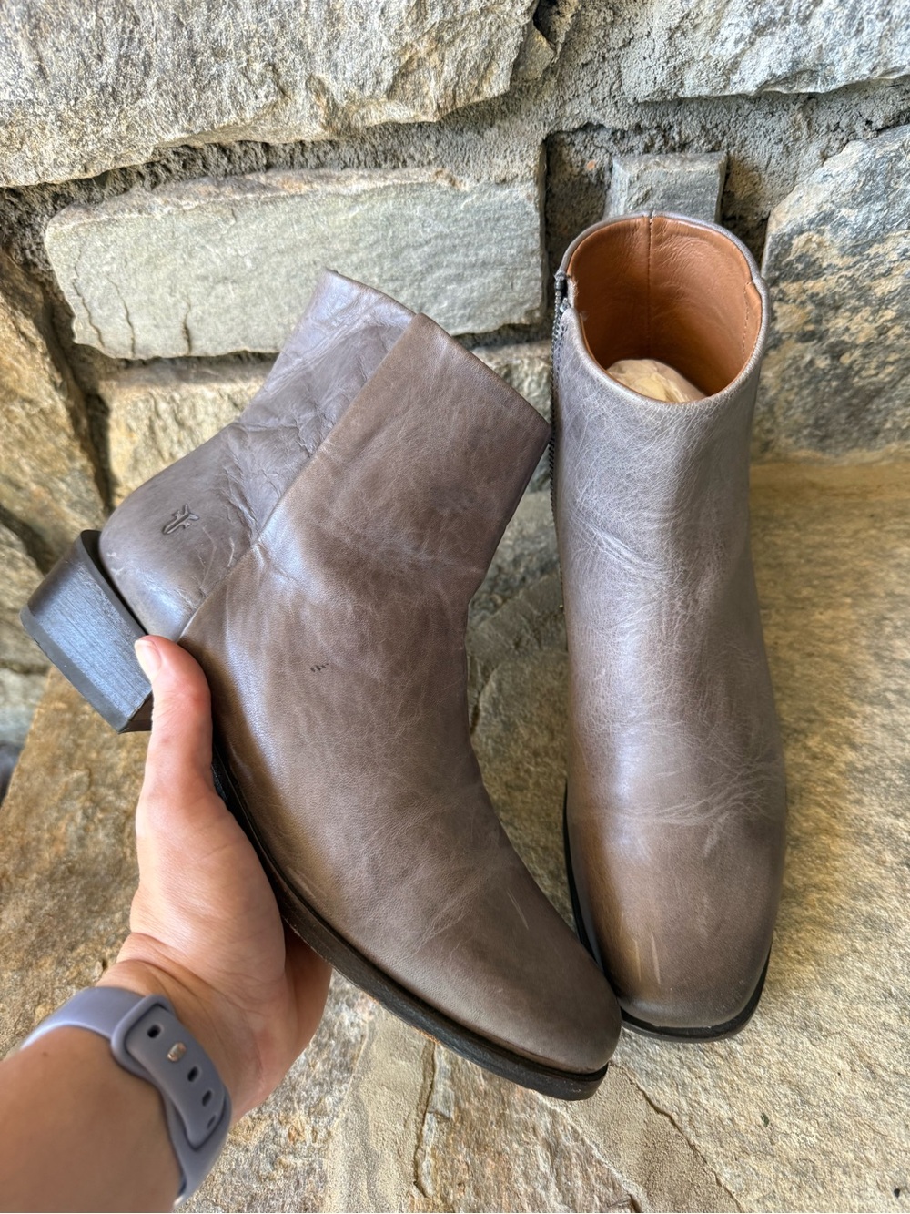 Frye River Inside Zip Bootie 71922 Womens Gray Leather Ankle & Booties Boots